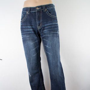 Axe & Crown Mr. X Straight 34 (35 X 31) Men's Denim Jeans Dark Wash Faux Flap